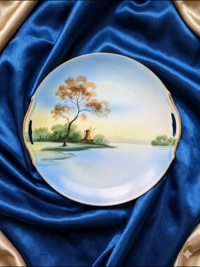 Vintage Noritake M Wreath Hand Painted Windmill Handled Cake Plate Japan